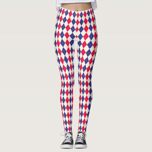 Red White  Blue Pattern Leggings