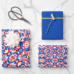Red, White & Blue Pattern Wrapping Paper Sheets