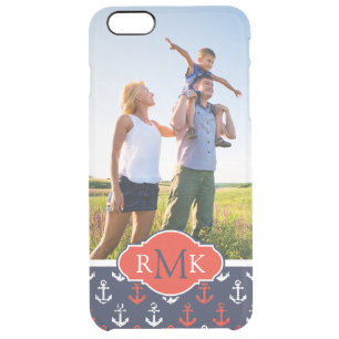 Red White & Blue Pattern  Your Photo & Monogram Clear iPhone 6 Plus Case