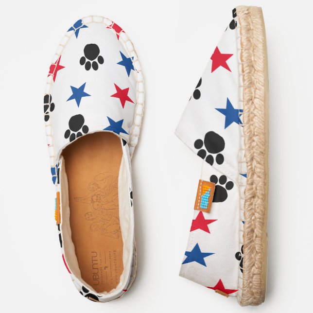 Red White Blue Paw Prints Stars Pattern Espadrilles (Side)