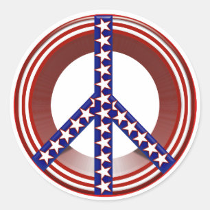Red White & Blue Peace Sign Classic Round Sticker