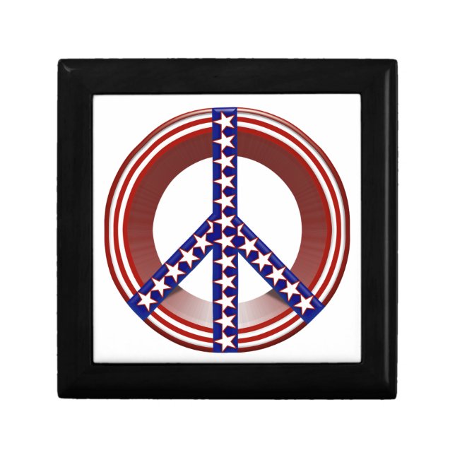 Red White & Blue Peace Sign Jewelry Box (Front)