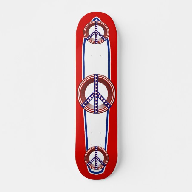Red White & Blue Peace Sign Skateboard Deck (Front)