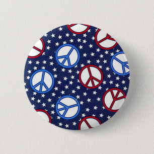 Red White & Blue Peace Signs and Stars Patriotic Button