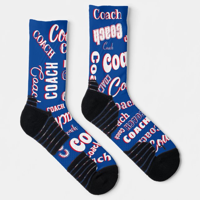Red White Blue Personalized Coach Gift Name Art Socks (Right)