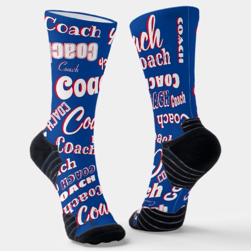 Red White Blue Personalized Coach Gift Name Art Socks