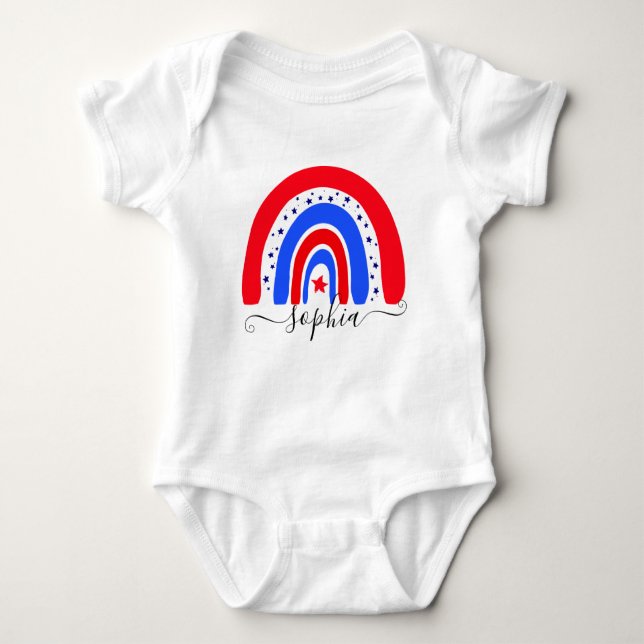 Red White & Blue Personalized Rainbow 4th of July Baby Bodysuit (Front)