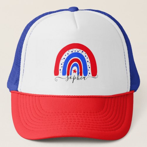 Red White  Blue Personalized Rainbow 4th of July Trucker Hat