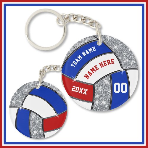 Red White Blue Personalized Volleyball Keychains