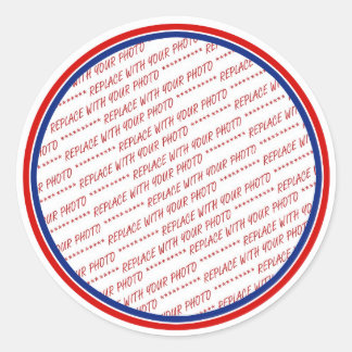 Red White & Blue Photo Frame Template Classic Round Sticker