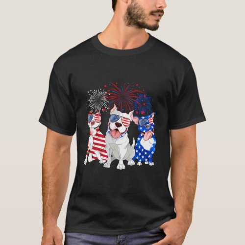 Red White Blue Pitbull Mom Dad American Us Flag 4T T_Shirt