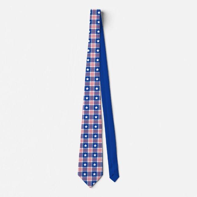 Red White Blue Plaid Stars Stripes Pattern Neck Ti Tie (Front)