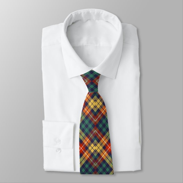 Red White Blue Plaid Tartan Buffalo Pattern  Neck Tie (Tied)