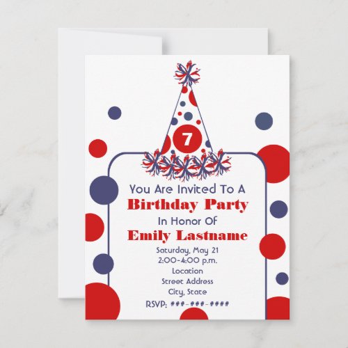 Red White &amp; Blue Polka Dot Birthday Party Hat Invites