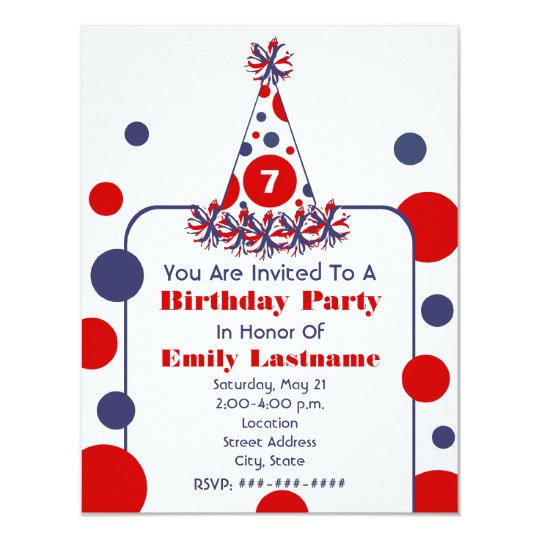red white blue polka dot birthday party hat invitation zazzle com red white and blue birthday invitations