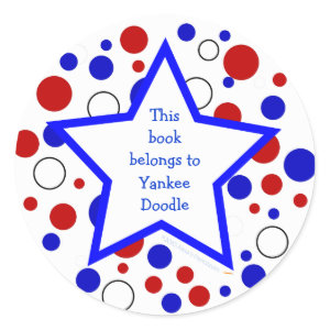 Red White Blue Polka Dot Bookplate StickerTemplate sticker