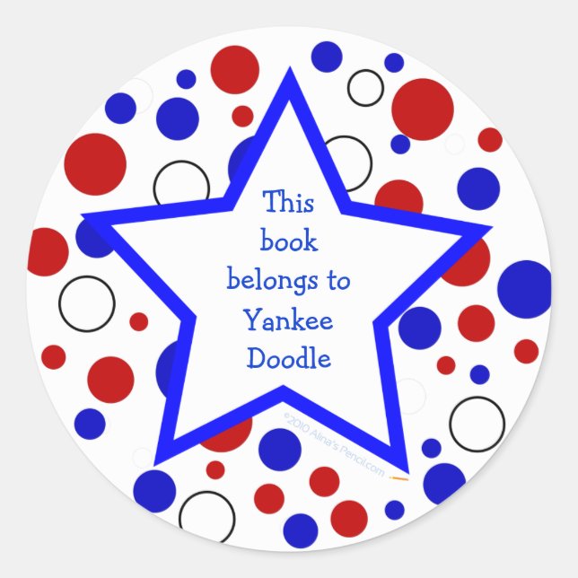 Red White Blue Polka Dot Bookplate StickerTemplate (Front)