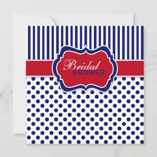 Red White Blue Polka Dot Stripe Shower Invite