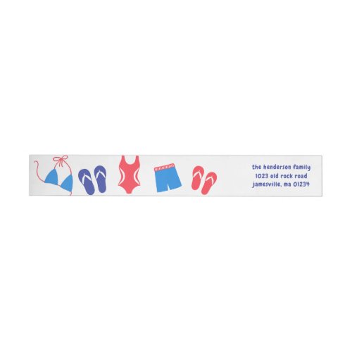 Red White Blue Pool Party Return Address Labels