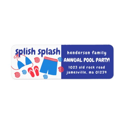 Red White Blue Pool Party Return Address Labels