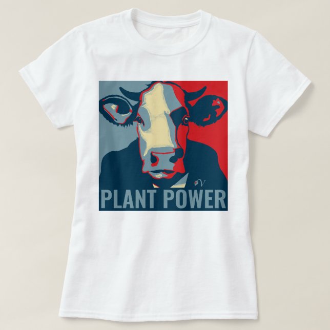 Red White Blue Pop Art Cow Tshirt Plant Power (Design Front)