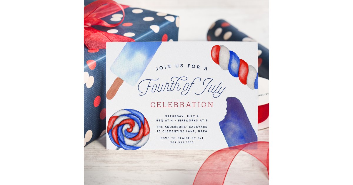 Red White & Blue Popsicle Fourth of July Party Invitation | Zazzle