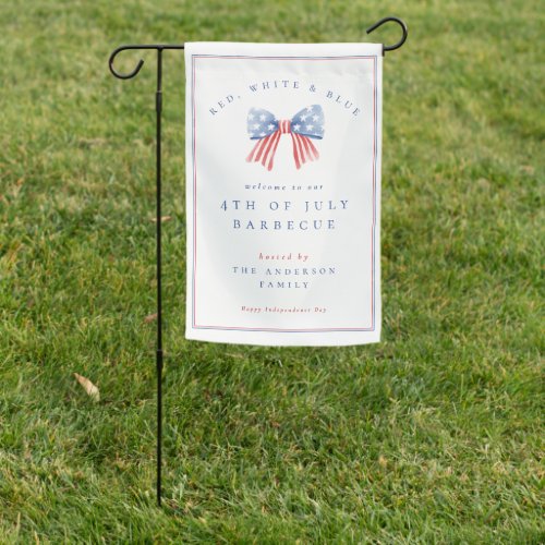 Red White Blue Preppy BBQ Watercolor Bow Garden Flag