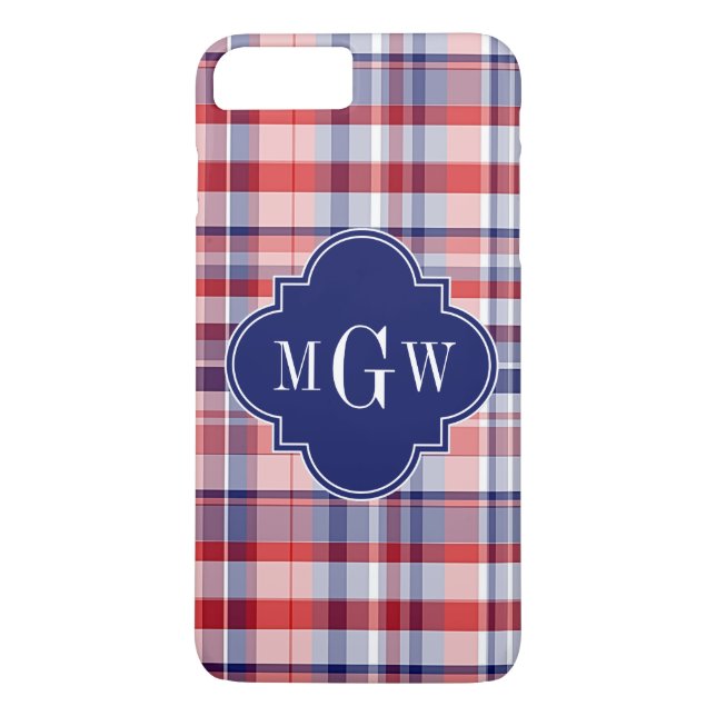 Red White Blue Preppy Madras Monogram Case-Mate iPhone Case (Back)