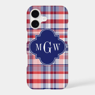 Red White Blue Preppy Madras Monogram iPhone 17 Case