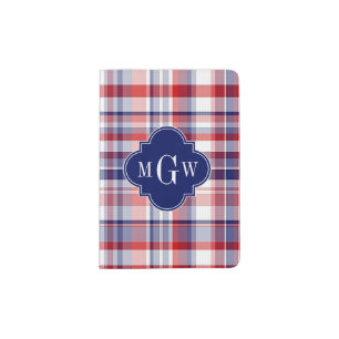 Red White Blue Preppy Madras Monogram Passport Holder