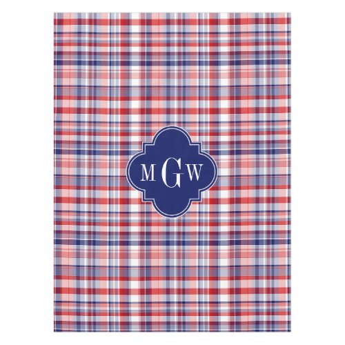 Red White Blue Preppy Madras Monogram Tablecloth