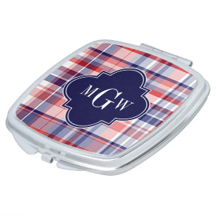 Red White Blue Preppy Madras Monogram Vanity Mirror