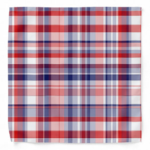 Red, White, Blue Preppy Madras Plaid Bandana