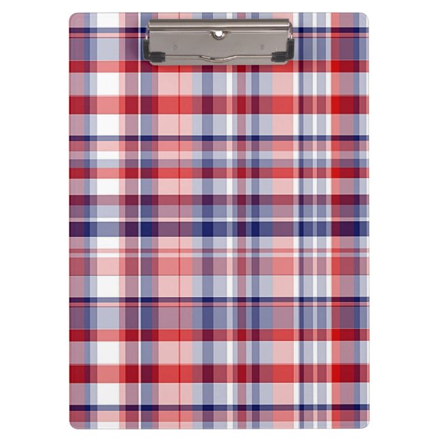 Red, White, Blue Preppy Madras Plaid Clipboard (Front)