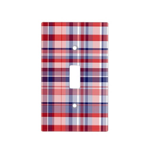 Red White Blue Preppy Madras Plaid Light Switch Cover