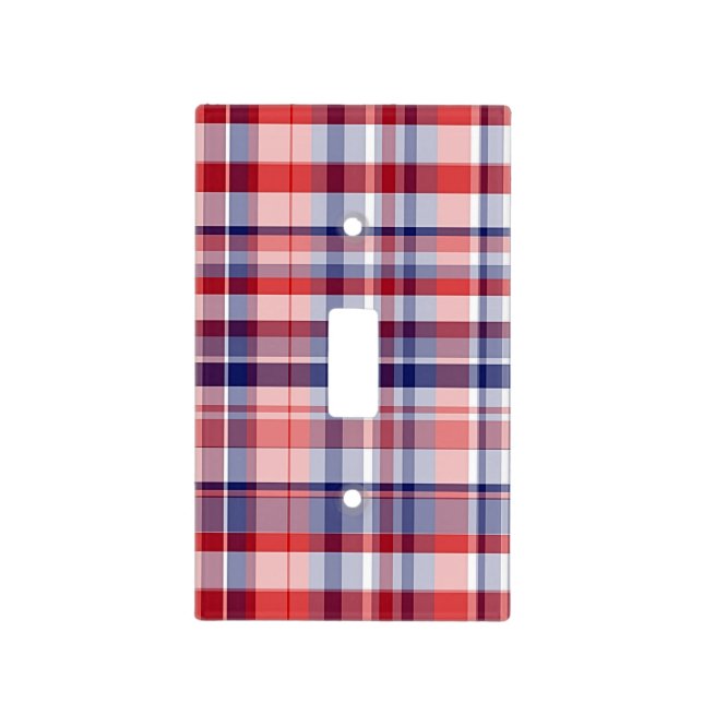 Red, White, Blue Preppy Madras Plaid Light Switch Cover (Front)