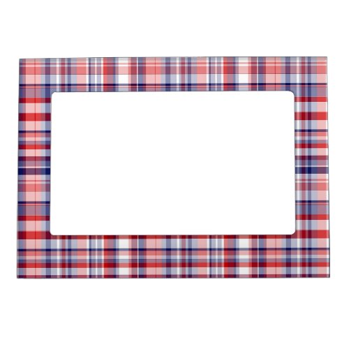 Red White Blue Preppy Madras Plaid Magnetic Frame