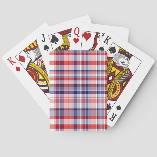 Red, White, Blue Preppy Madras Plaid Poker Cards (Back)