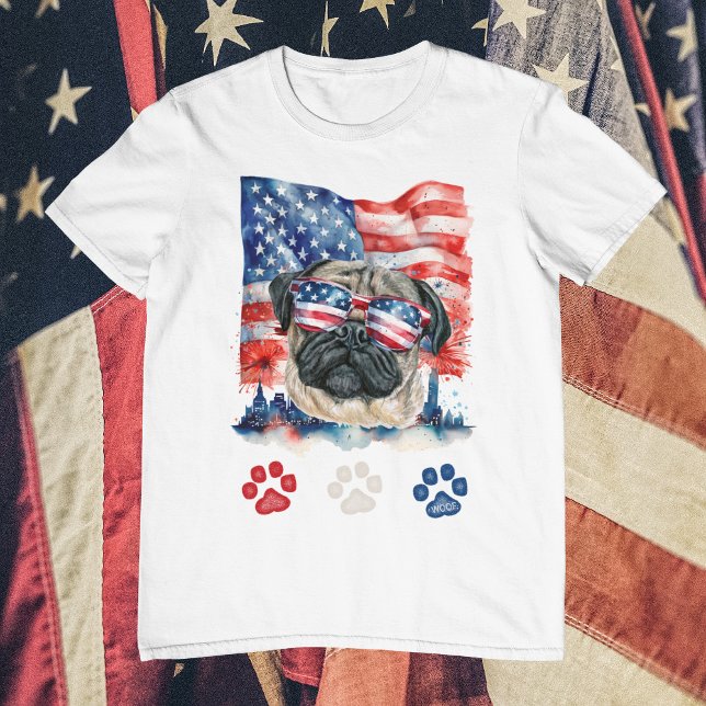 Red White Blue Pug Dog American Pet 4th of July T-Shirt (Creator Uploaded)
