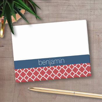 Red White Blue Quatrefoil Pattern Post-it Notes by MarshBaby at Zazzle