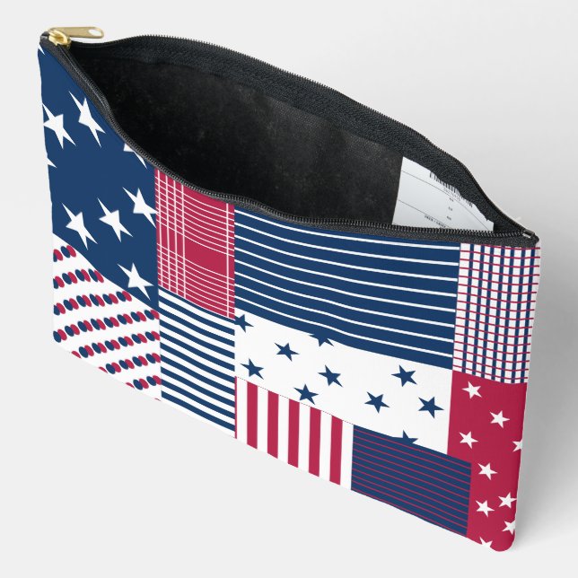 Red, White & Blue Quilt Accessory Pouch (Open)