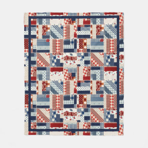 Red, White & Blue Quilt-Look Fleece Blanket