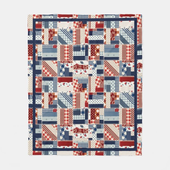 Red, White & Blue Quilt-Look Fleece Blanket (Front)