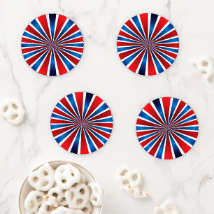 Red White Blue Radial Pattern Coaster Set