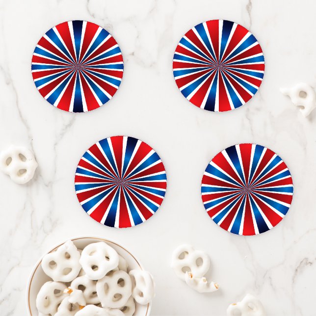 Red White Blue Radial Pattern  Coaster Set (In Situ)