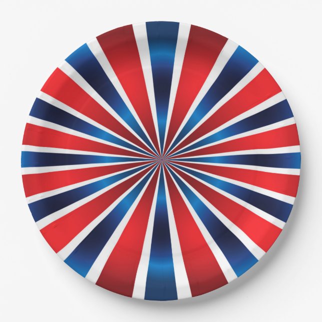 Red White Blue Radial pattern  Paper Plates (Front)