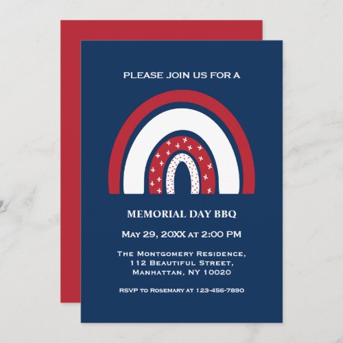 Red White Blue Rainbow Cool Memorial Day BBQ Party Invitation