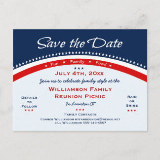Red White Blue Reunion, Party, Save the Date Announcement Postcard