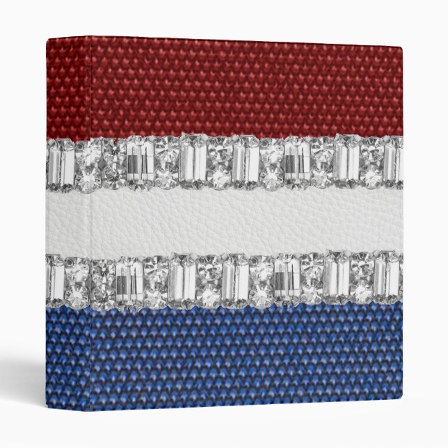 Red White & Blue Rhinestone Notebook,Photo Album Binder (Front/Spine)
