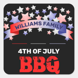 Red White & Blue Ribbon & Stars 4th of July BBQ Square Sticker